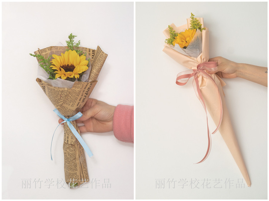 小花束的包扎教程，南寧花藝學(xué)校準(zhǔn)備好了