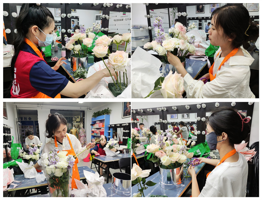 白玫瑰抱抱桶練習(xí)，廣西婚慶花藝設(shè)計(jì)培訓(xùn)課堂