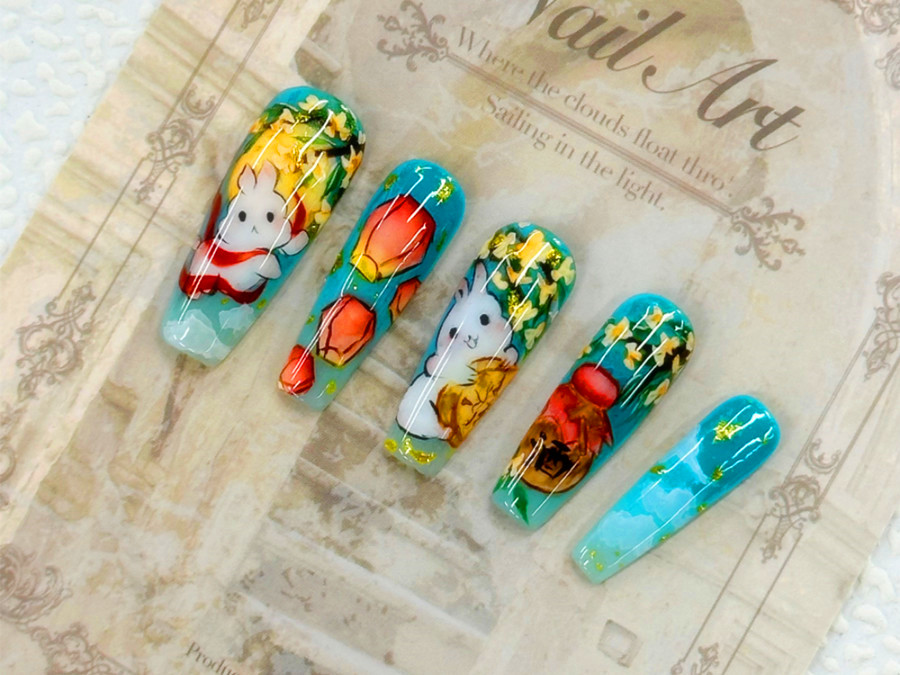 中秋兔子美甲，南寧美甲造型技術學校作品