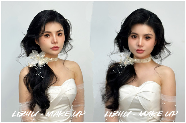 韓式側(cè)扎紋理新娘，廣西學化妝影樓