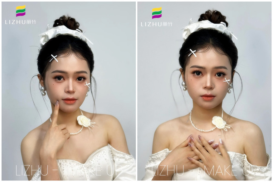 韓系甜美丸子頭新娘，廣西化妝培訓高彩