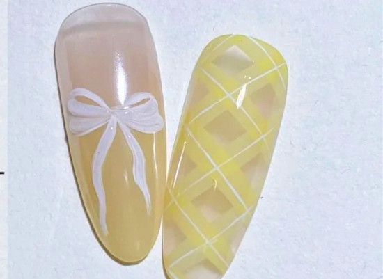 格紋蝴蝶結(jié)美甲教程，南寧美甲進(jìn)修整理