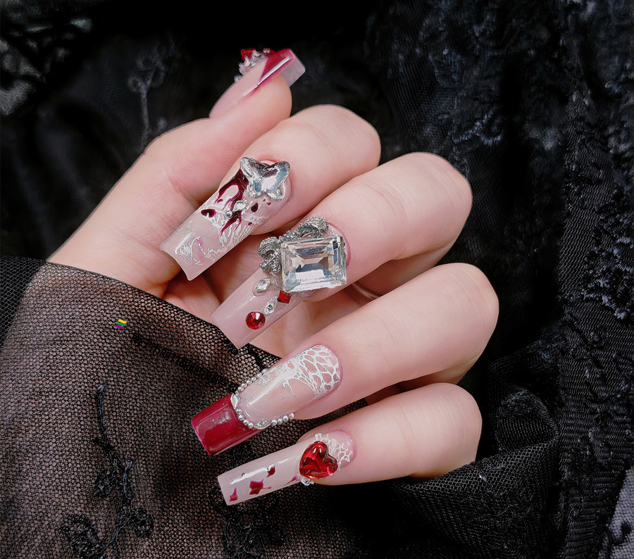 紅色蕾絲新年美甲，美甲從零開始學(xué)