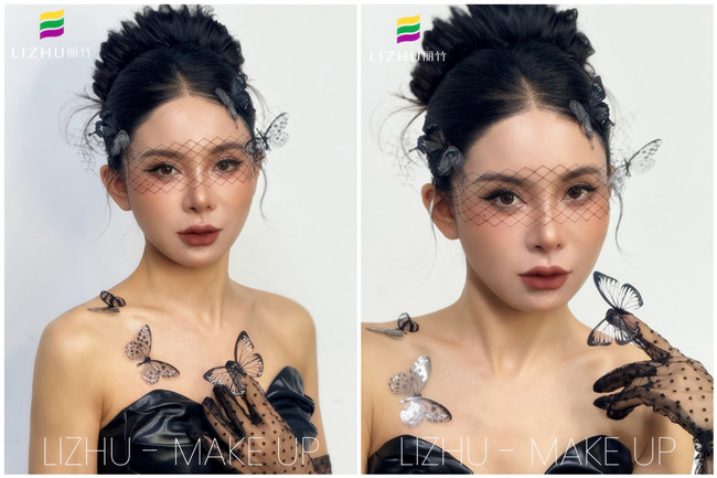 黑色蝴蝶面紗造型，廣西化妝專業(yè)課堂作品