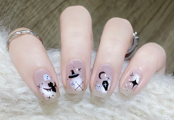 貓眼萬圣節(jié)美甲教程，廣西美甲師教學