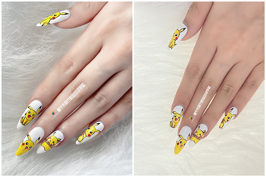 水彩比卡丘美甲，0基礎學美甲作品